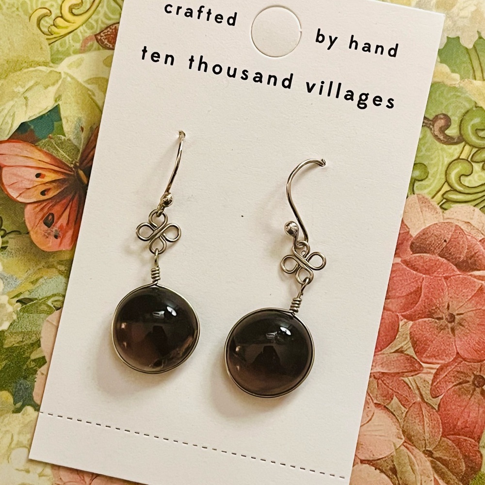 NWT- Ten Thousand Villages purple stone Earrings